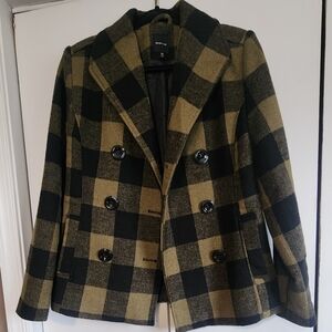 Plaid Double-Breasted Blazer/Coat Military Olive Juniors Size Medium